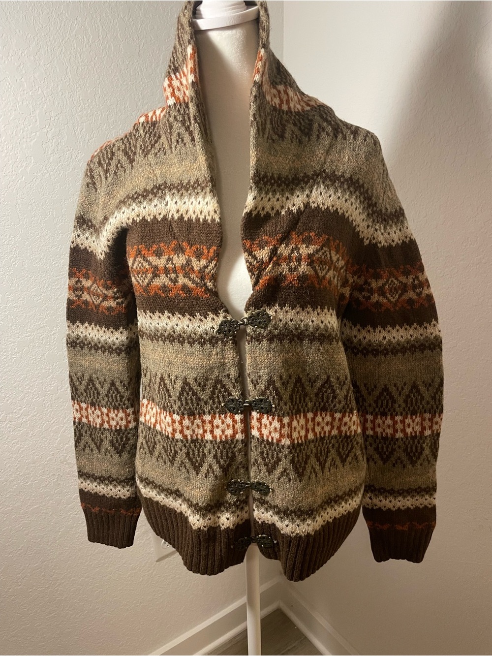 Telluride Clothing Co 100% Wool Nordic/Fair Isle Shawl Collar Cardigan
